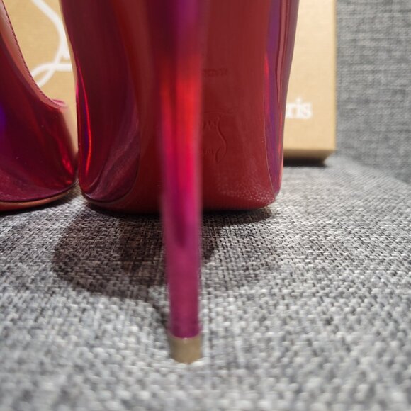 BRAND NEW LOUBOUTIN Metallic Pink Patent Hot Chick 100 Pump IT 38 New &Box &Bag - Picture 4 of 16